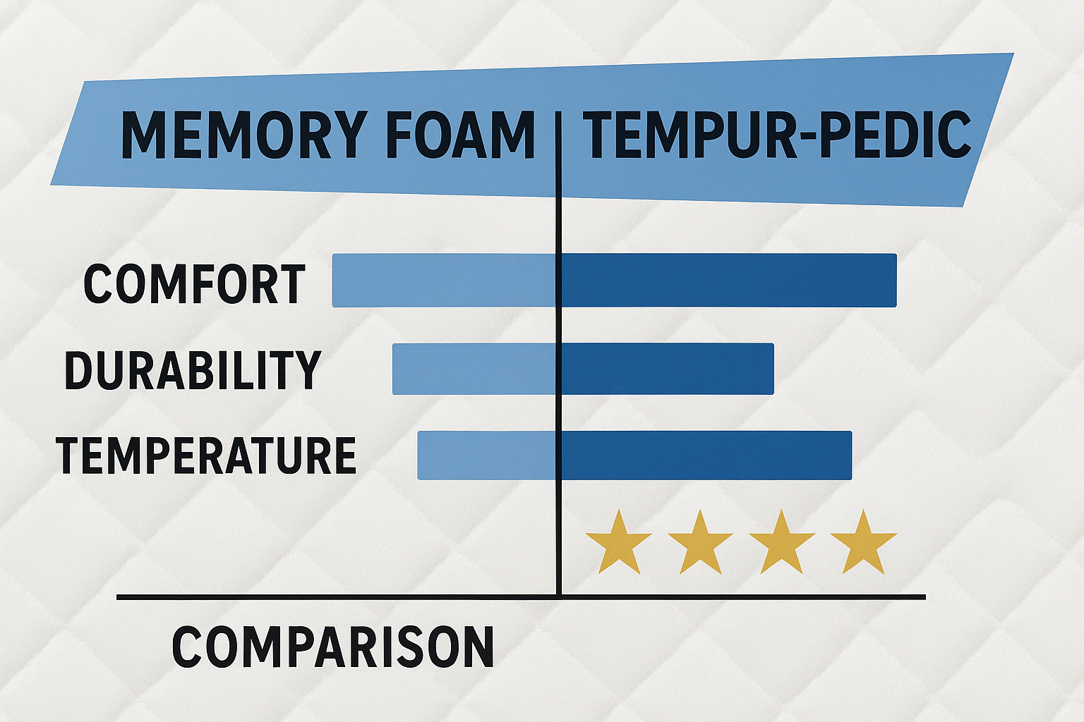 empur-Pedic vs Memory Foam comparison chart showing superior comfort, durability, and cooling performance for Tempur-Pedic. Created for Mattress Gallery Direct in Murfreesboro, Franklin, and Smyrna TN