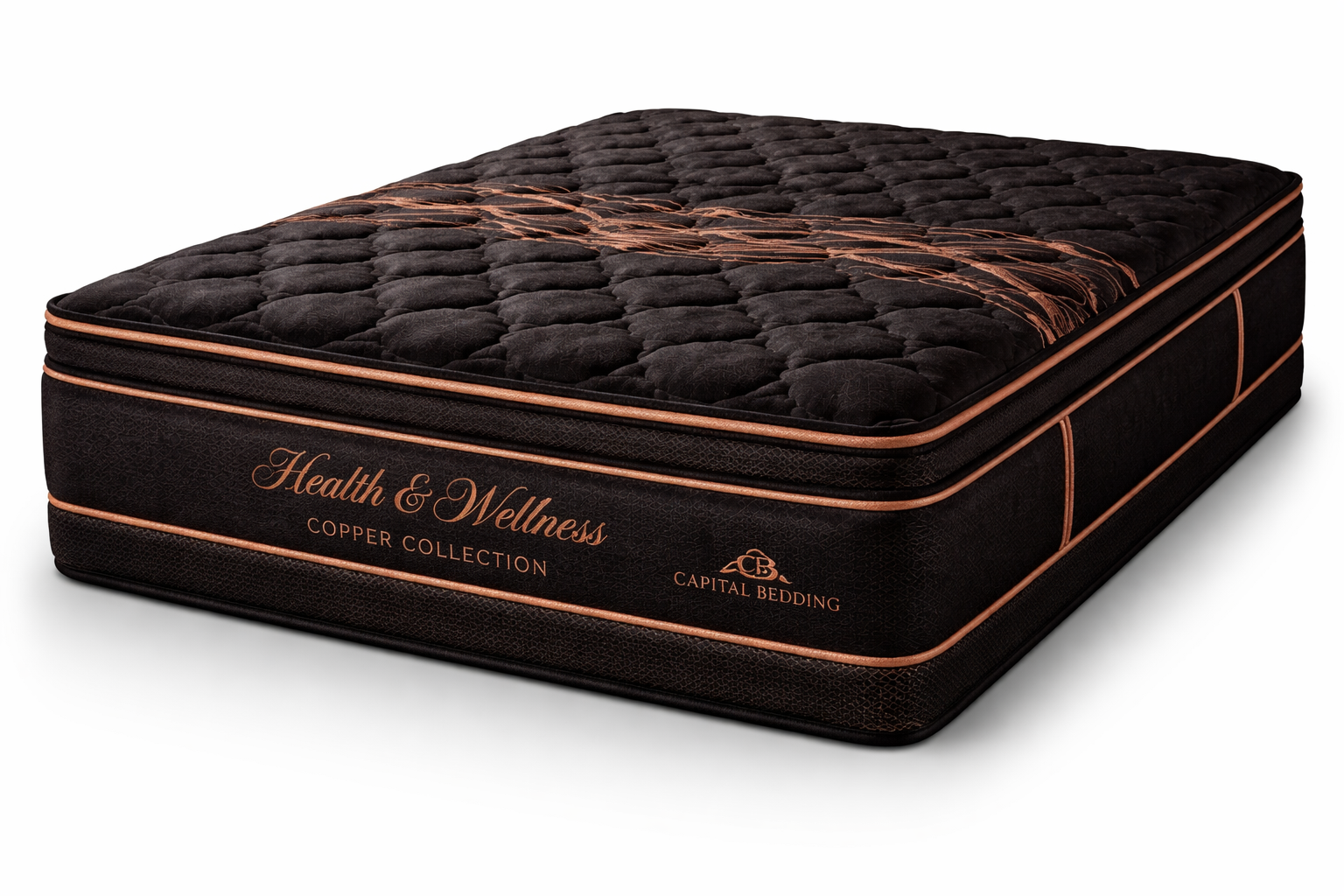 Capital Bedding Health & Wellness Copper Collection mattress with black and copper infused cover designed for back support and spinal alignment in Middle Tennessee