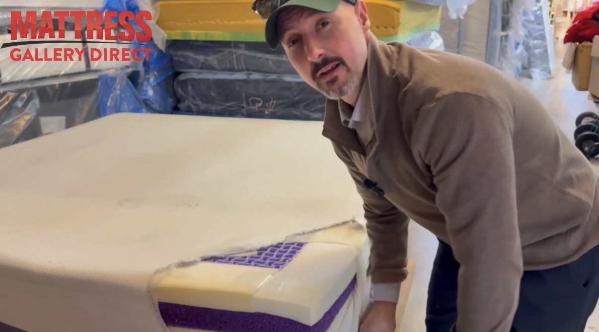 Mattress Gallery Direct cutting open a bed-in-a-box mattress in Murfreesboro TN to expose online mattress quality